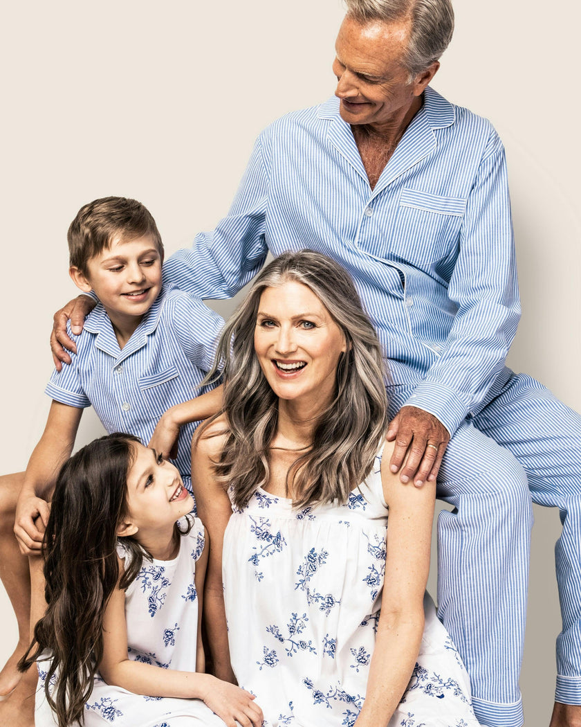 Men's Twill Pajama Set in French Blue Heritage Stripe