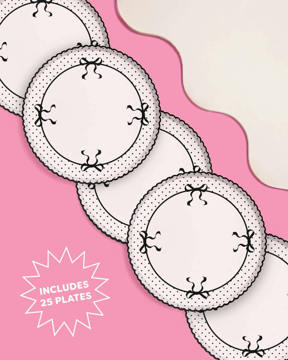 Little Black Bow Plates - 25 paper plates