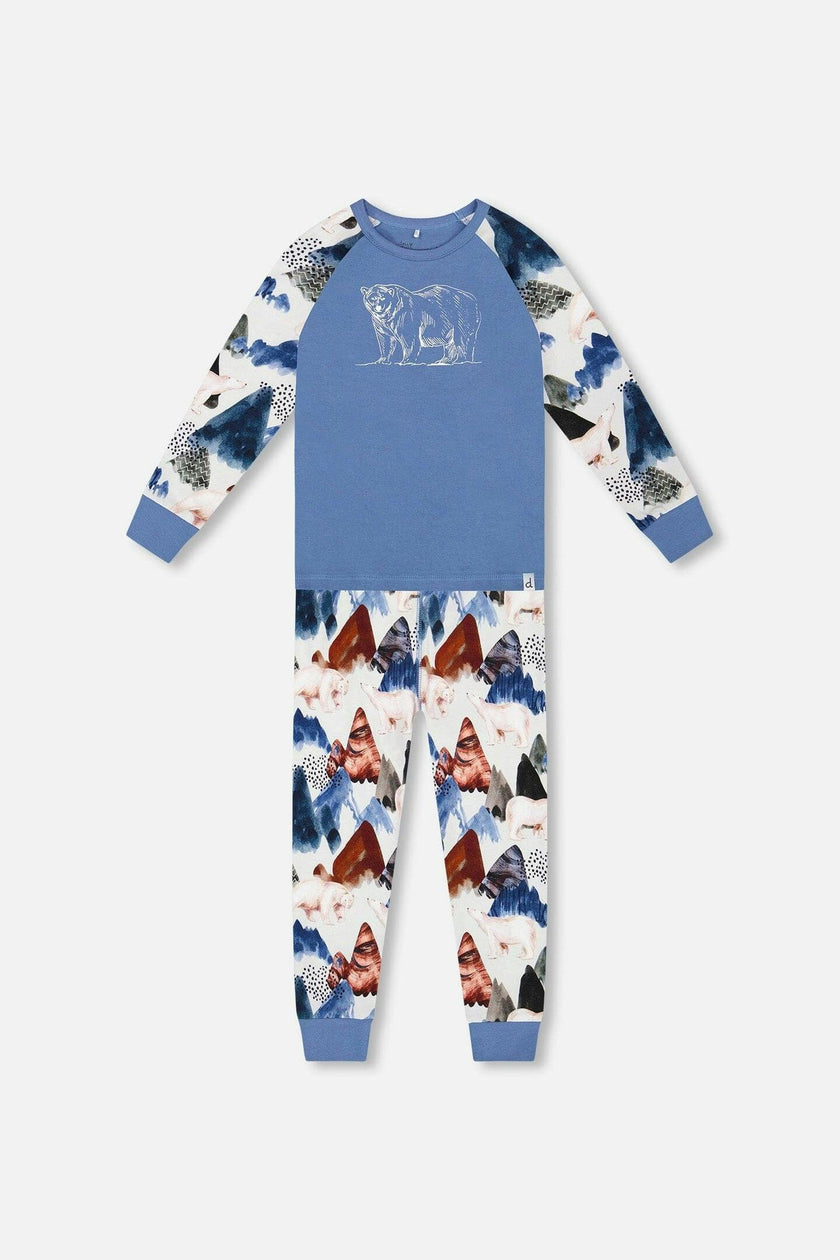 Two-Piece Organic Cotton Pajama Set White Bear Print