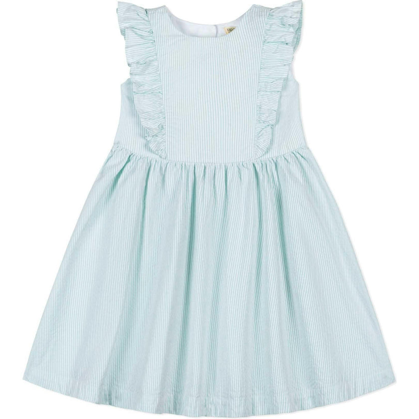 Organic Seersucker Flutter Sleeve Open Back Dress, Green