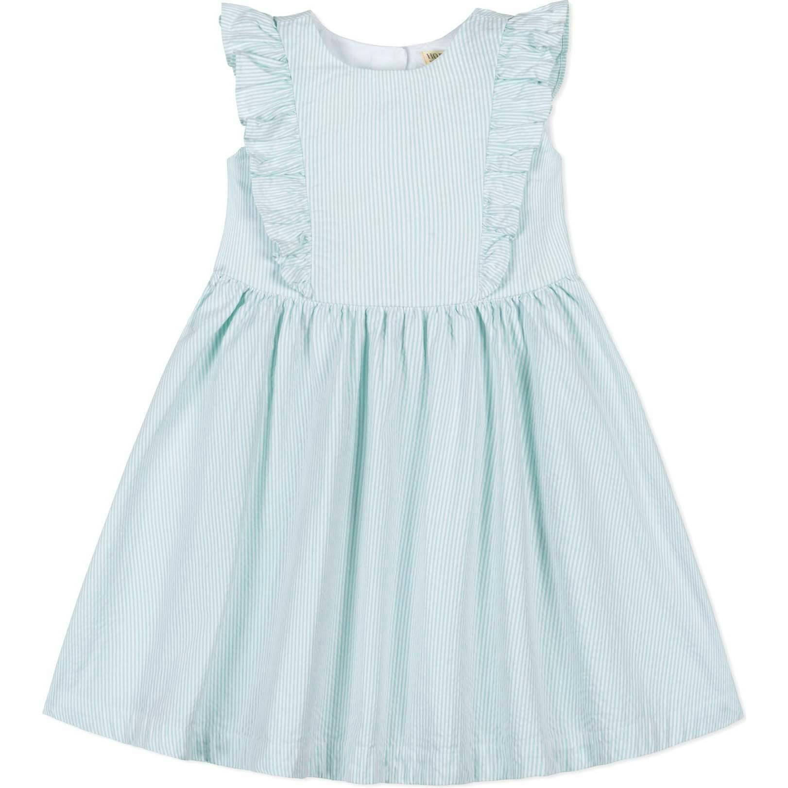 Organic Seersucker Flutter Sleeve Open Back Dress, Green