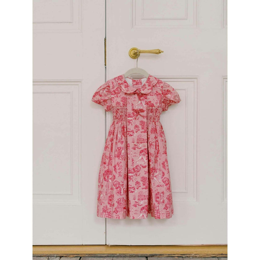 Nicky Hilton x La Coqueta Pink Toile de Jouy Theodora Girl Hand-Smocked Dress