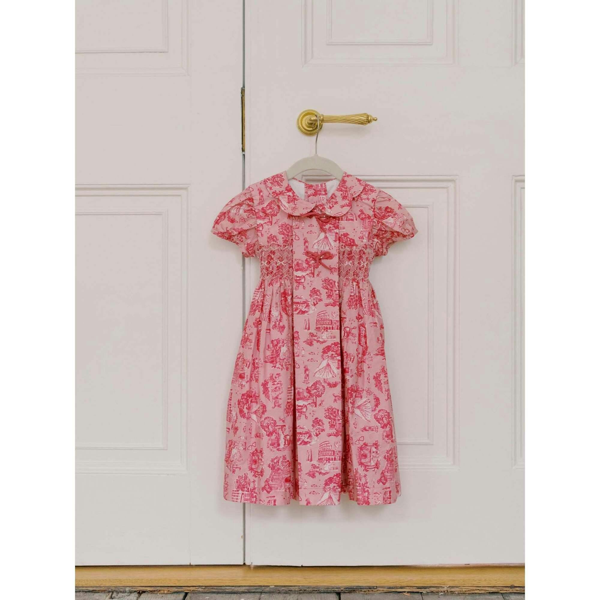 Nicky Hilton x La Coqueta Pink Toile de Jouy Theodora Girl Hand-Smocked Dress