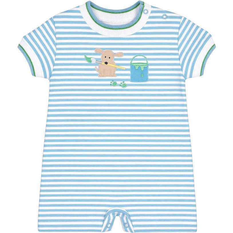 Stripe Knit Shortall With Painting Dog