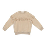 Velour Crew Neck Ruffle Chest Long Sleeve Sweatshirt