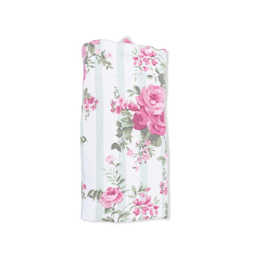Cabbage Rose Stripe - Ruffle Burp Cloth