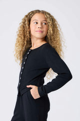 Girls Pointelle Cardigan in Black