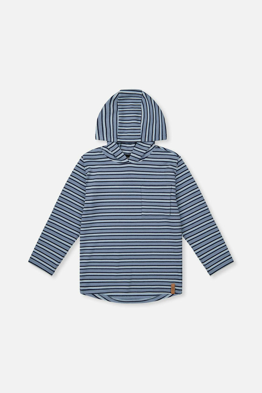 Striped Brushed Jersey Hooded T-Shirt Blue And White