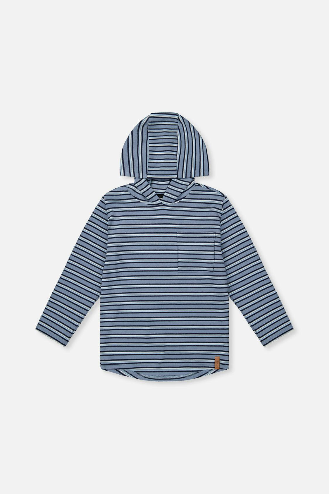 Striped Brushed Jersey Hooded T-Shirt Blue And White