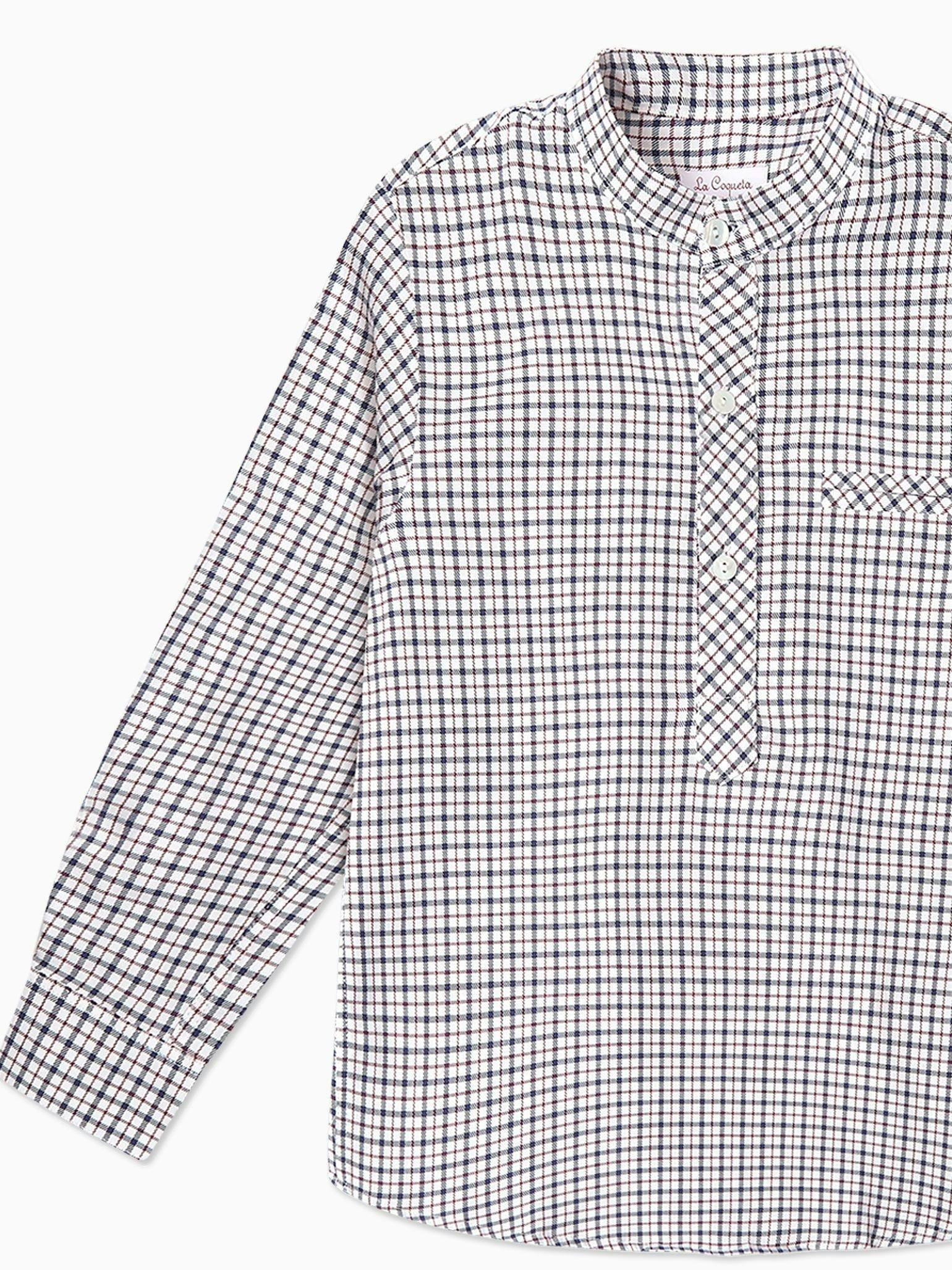 Burgundy Check Mateo Long Sleeve Boy Shirt