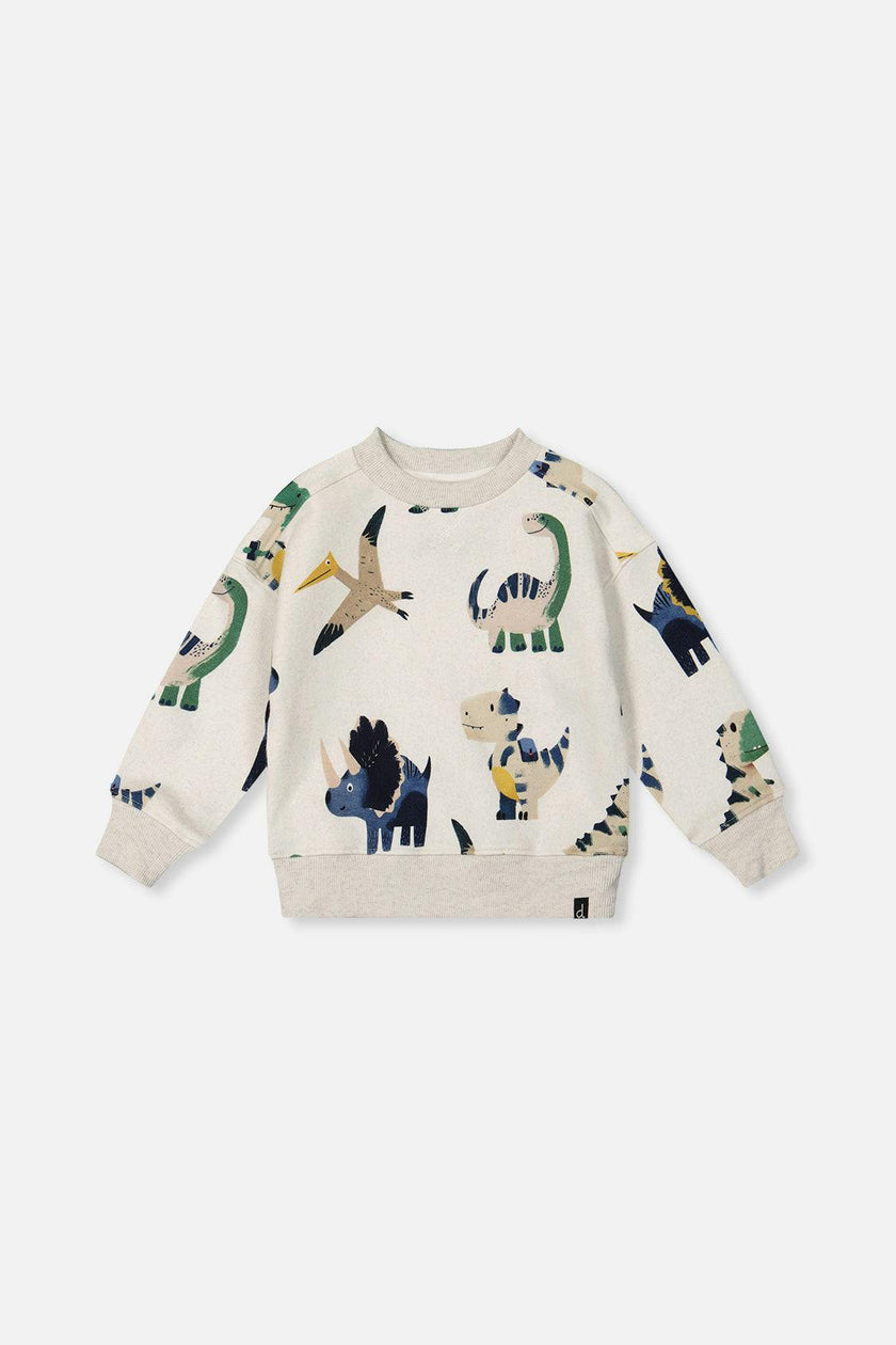 Fleece Sweatshirt Beige Dinosaur Print