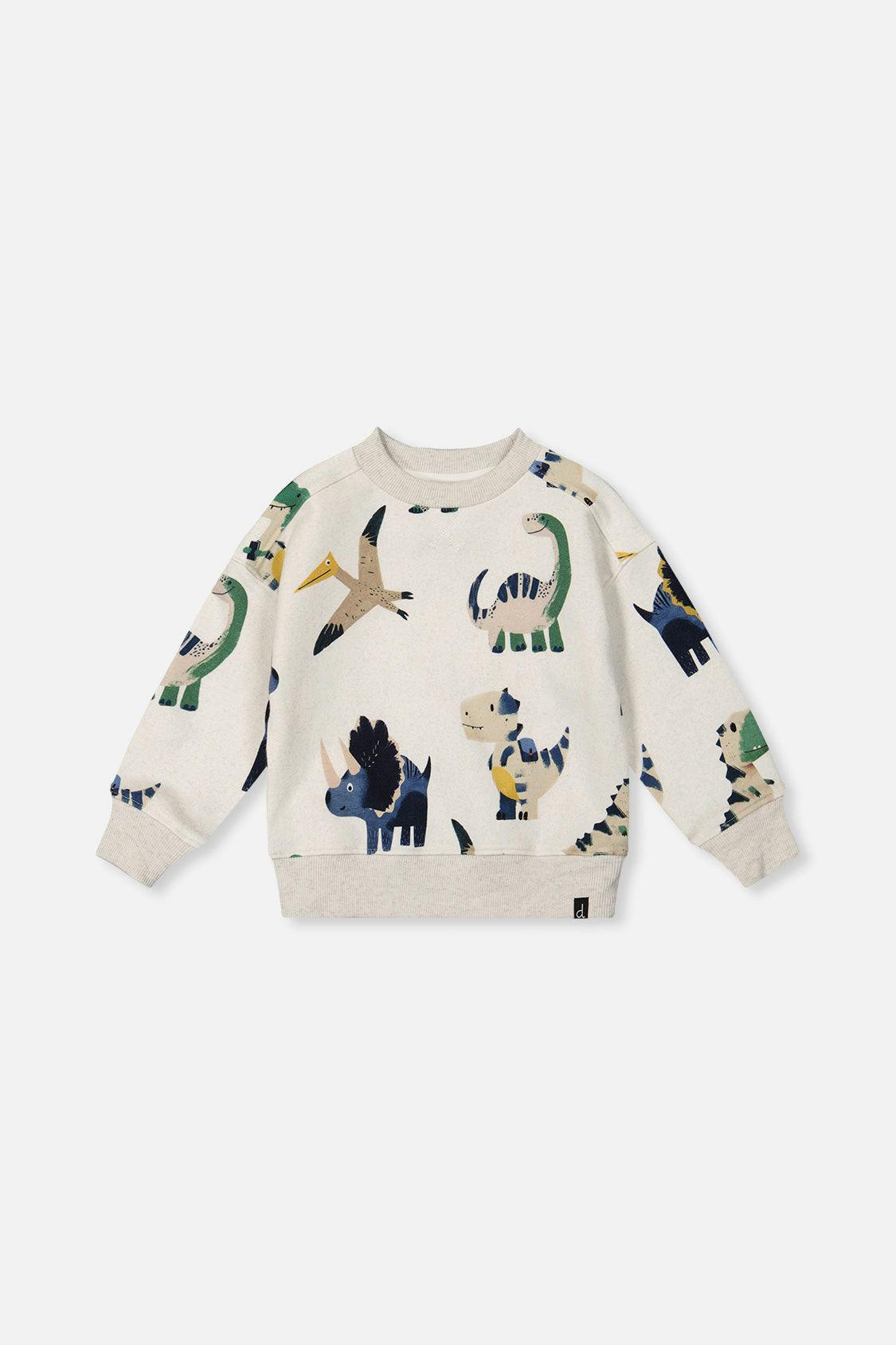 Fleece Sweatshirt Beige Dinosaur Print
