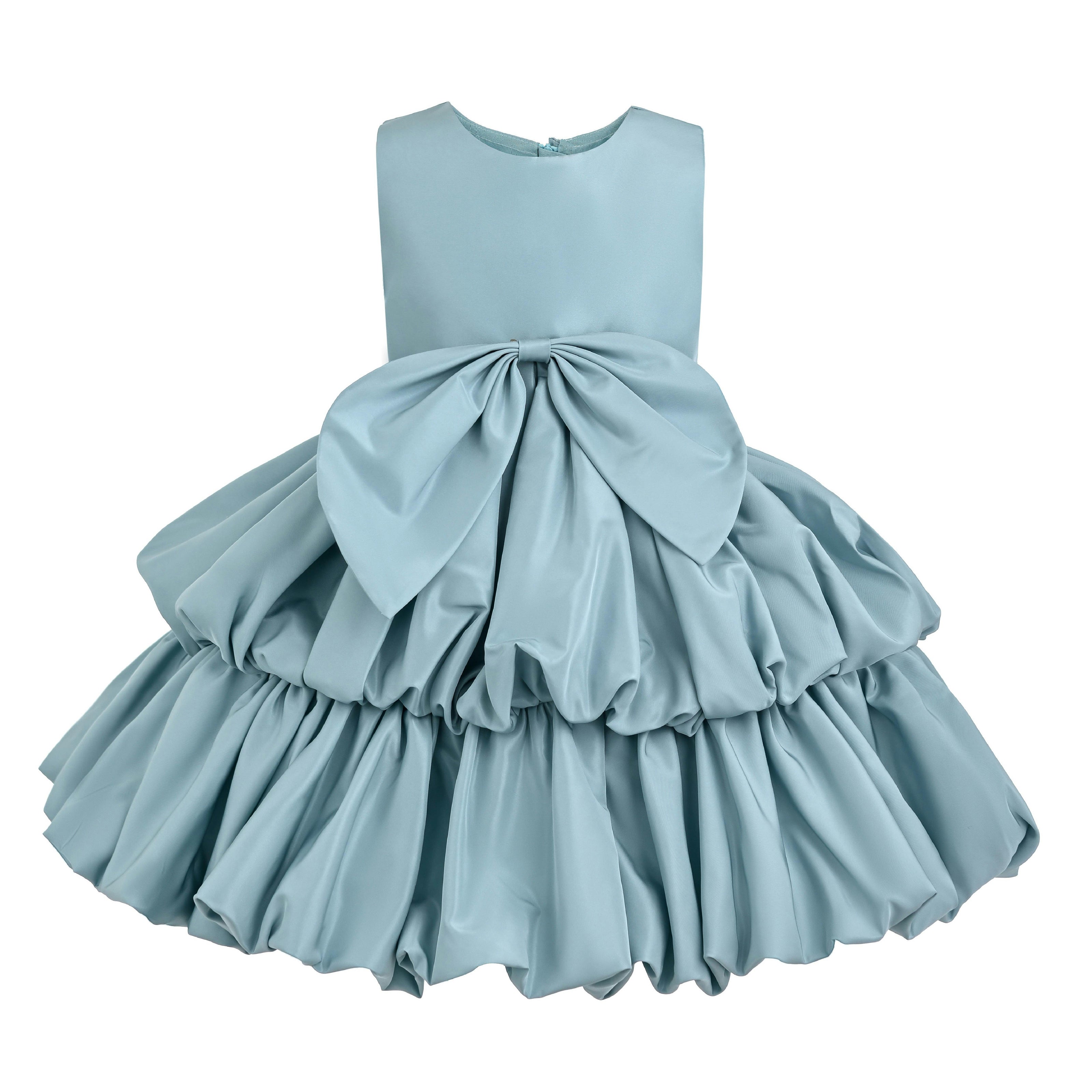 Blue Marina Satin Tiered Dress