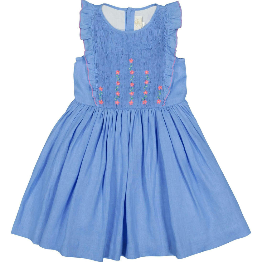 Elivia Blue Linen Smocked Dress