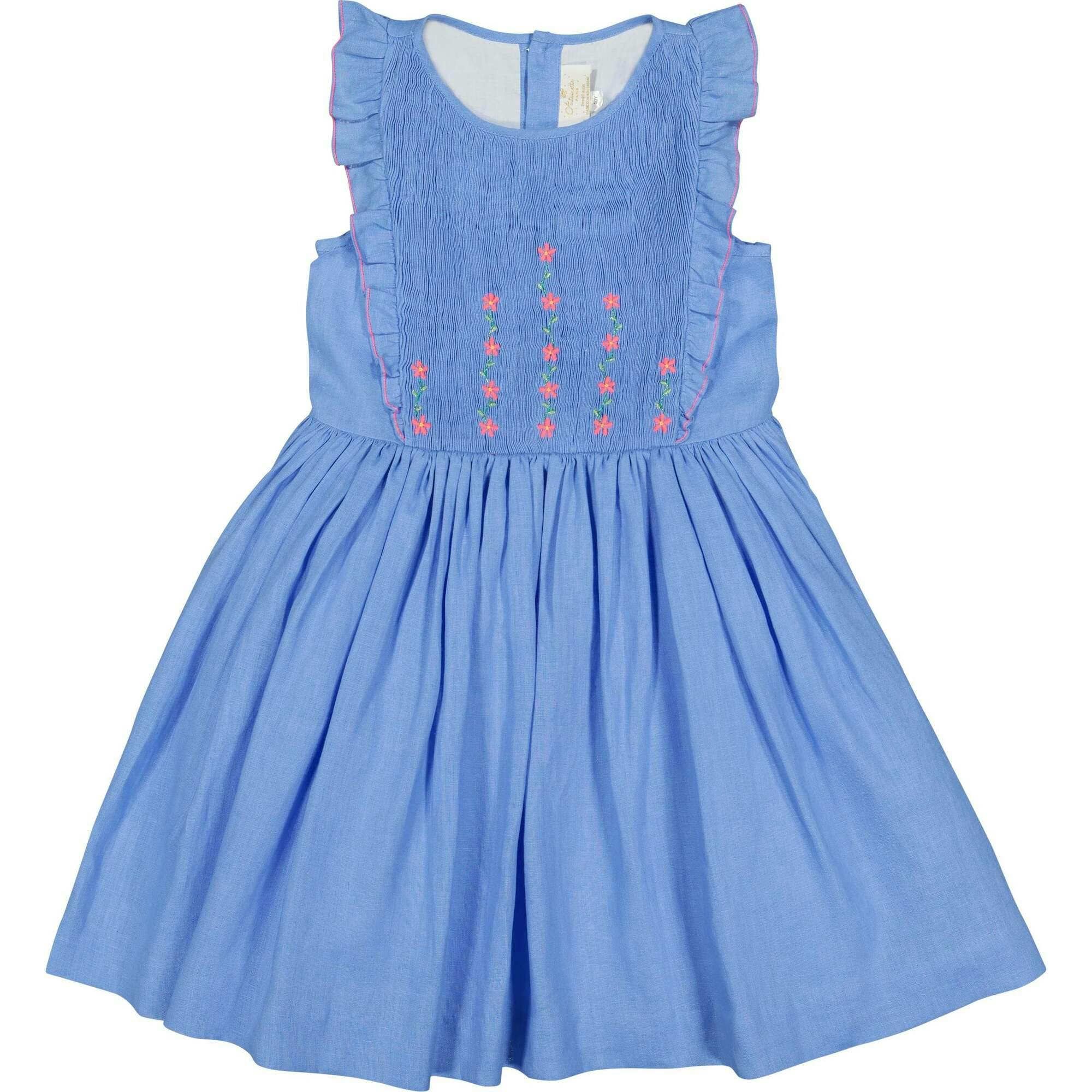 Elivia Blue Linen Smocked Dress