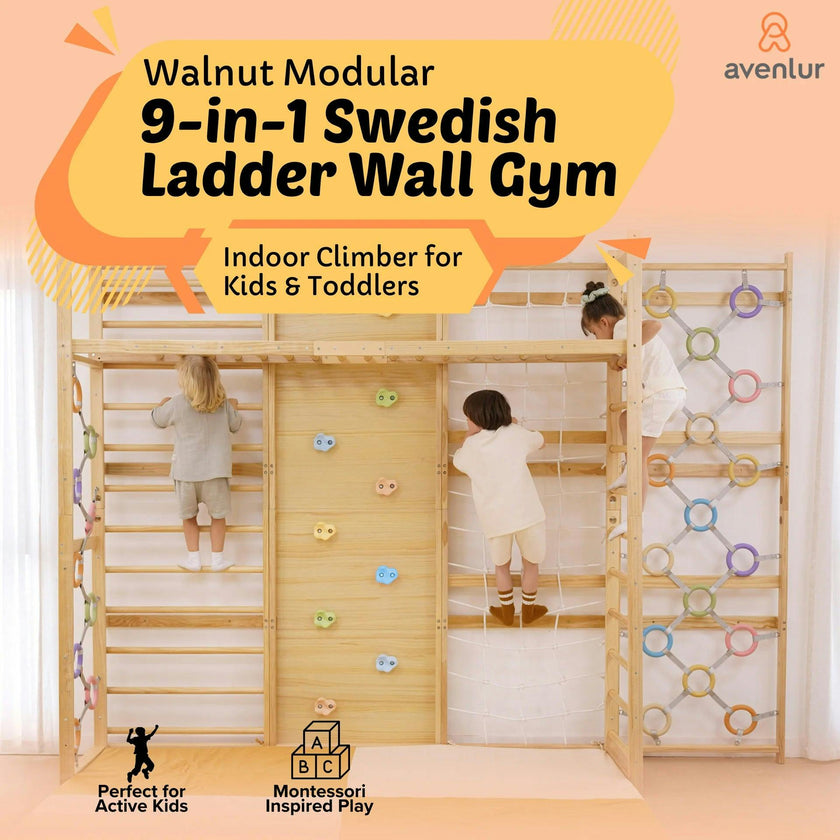 Walnut Modular | Swedish Ladder Jungle Gym - Wall Mounted