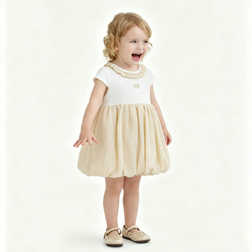 Beige Bow Balloon Dress