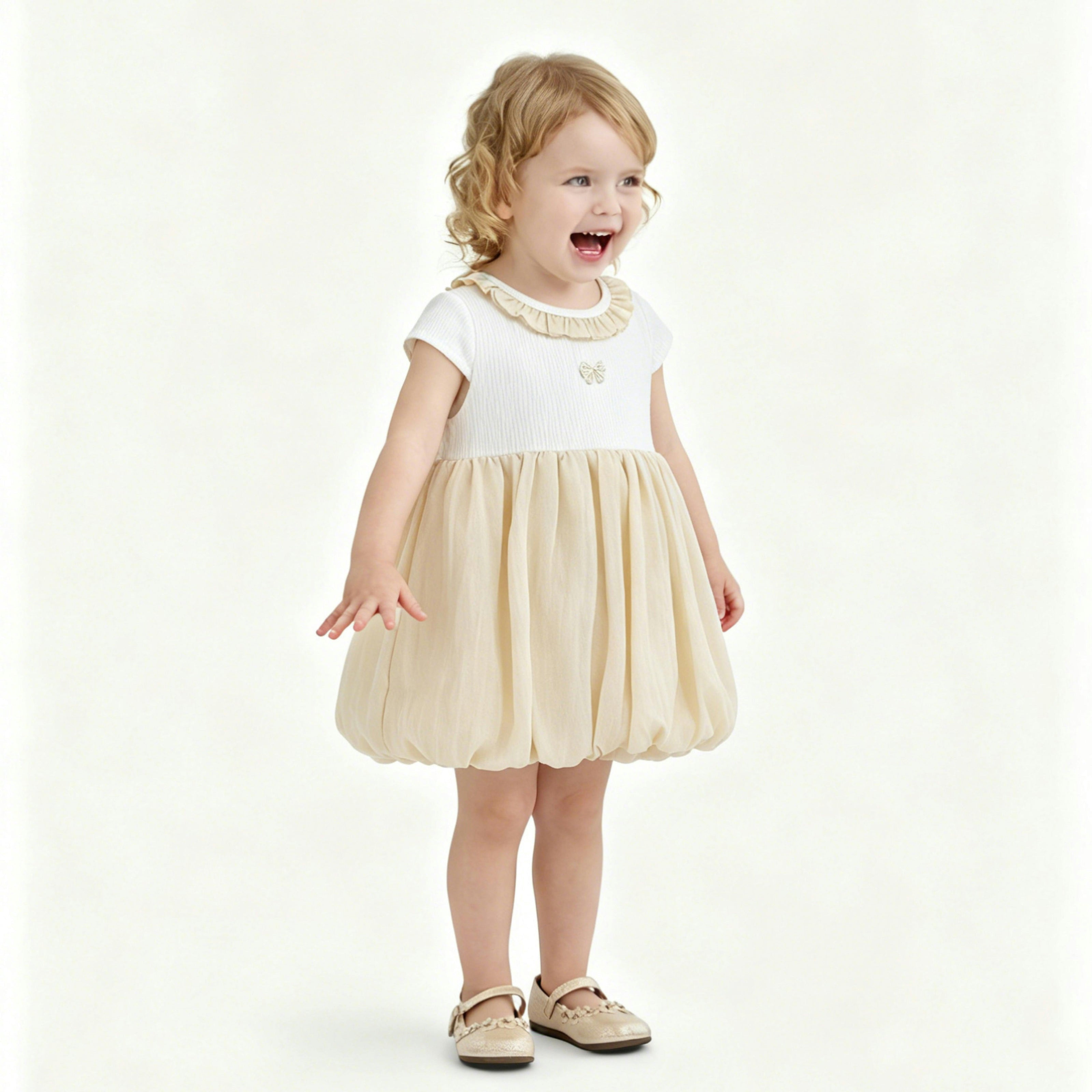Beige Bow Balloon Dress