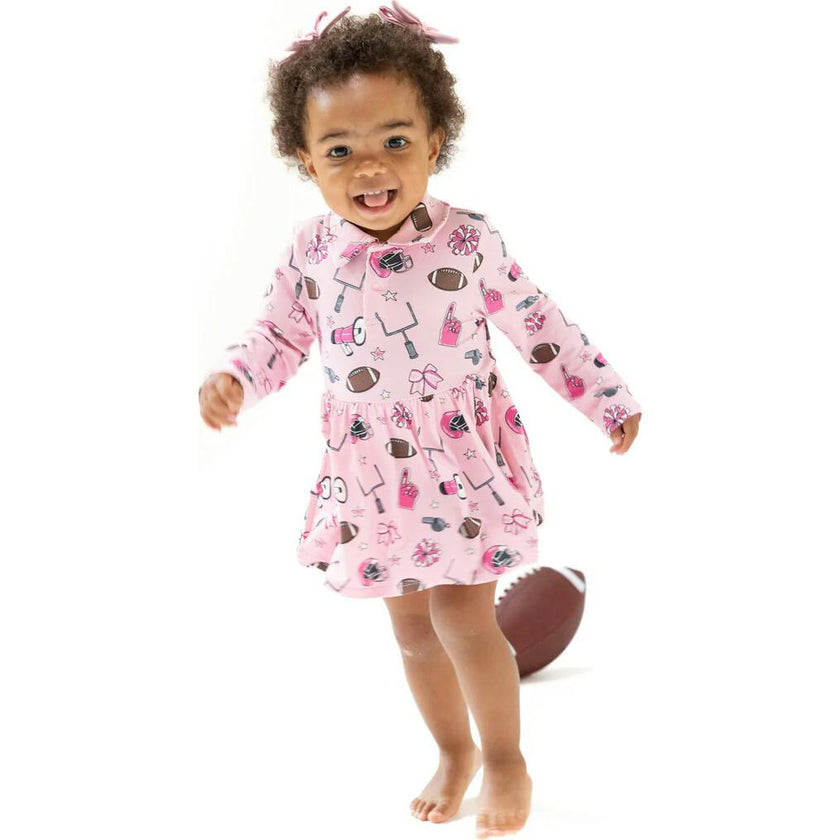 Game Day - Pink - Long Sleeve Polo Bodysuit Dress