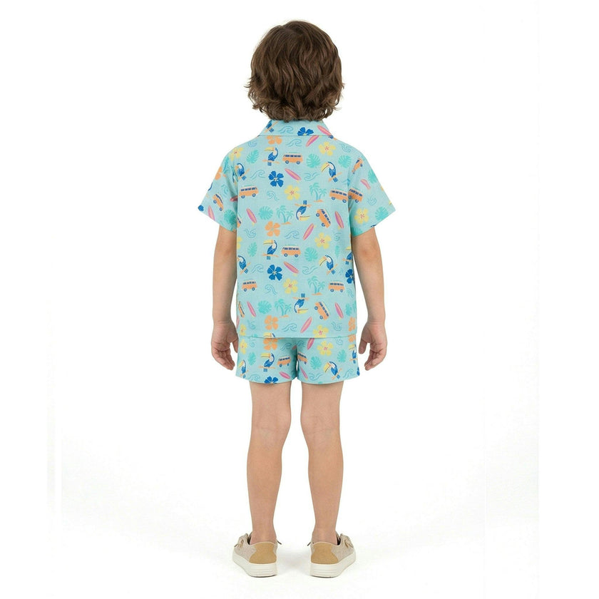 Boys Synthetic Viscose Matching Set | Aqua beach
