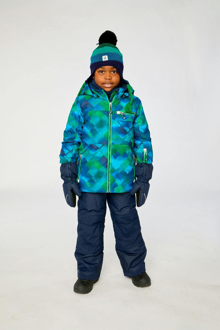 Two Piece Play Snowsuit Blue and Green Checkered Print with Navy Pants