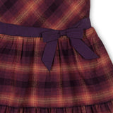 Organic Puff Sleeve Tiered Flannel Dress with Sash, Purple