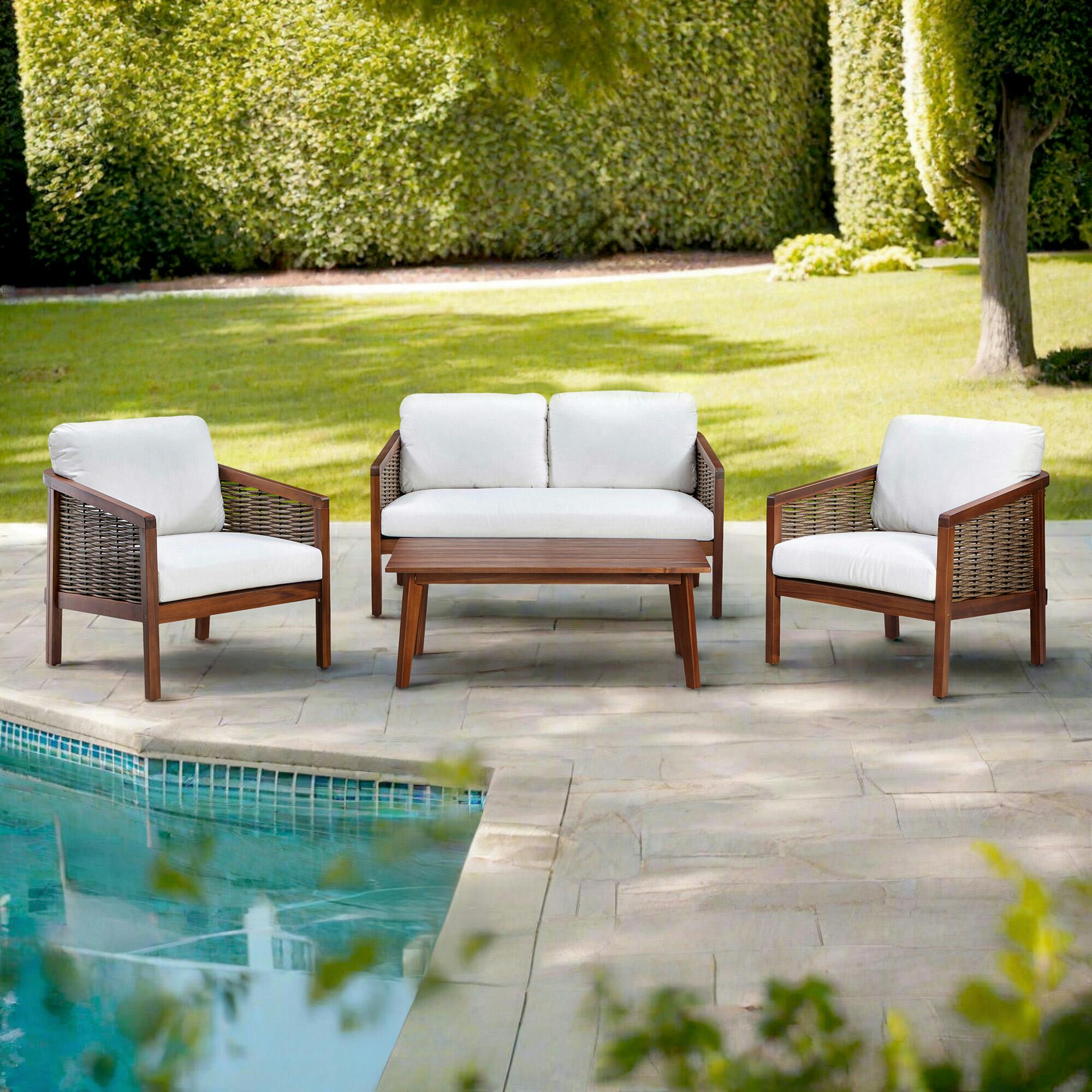Teamson Home Outdoor Conversation Set with Cushion & Acacia Wood Frame