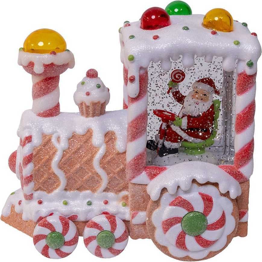 7.5-Inch Battery Operated USB LED Lighted Santa Train Lantern with Spinning Glitter Water.