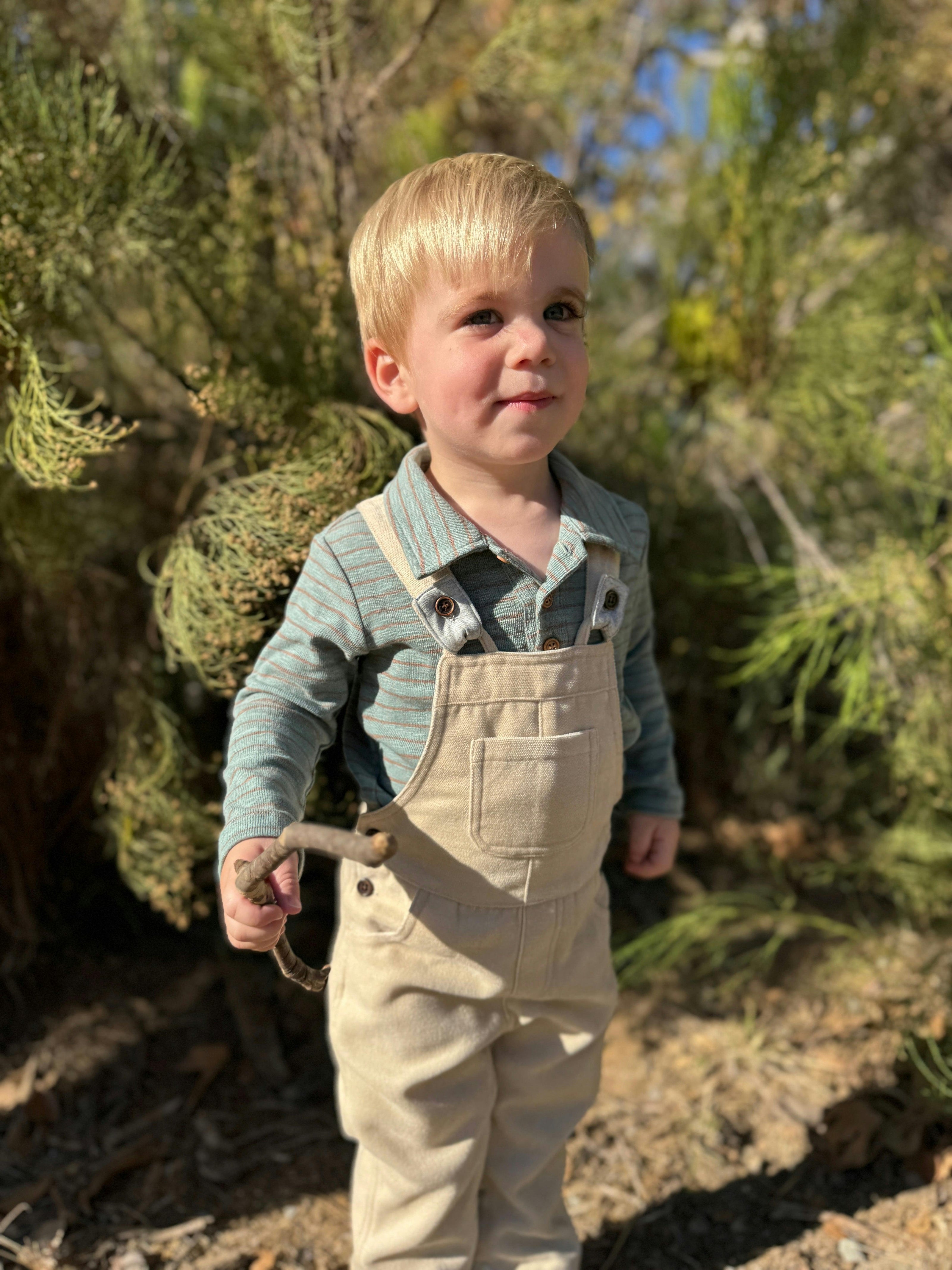 SEYMOUR China/Beige Striped Polo Onesie