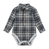 JASPER Beige/Blue brushed cotton plaid Woven Onesie