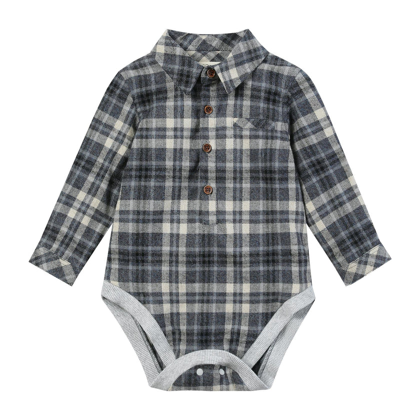 JASPER Beige/Blue brushed cotton plaid Woven Onesie