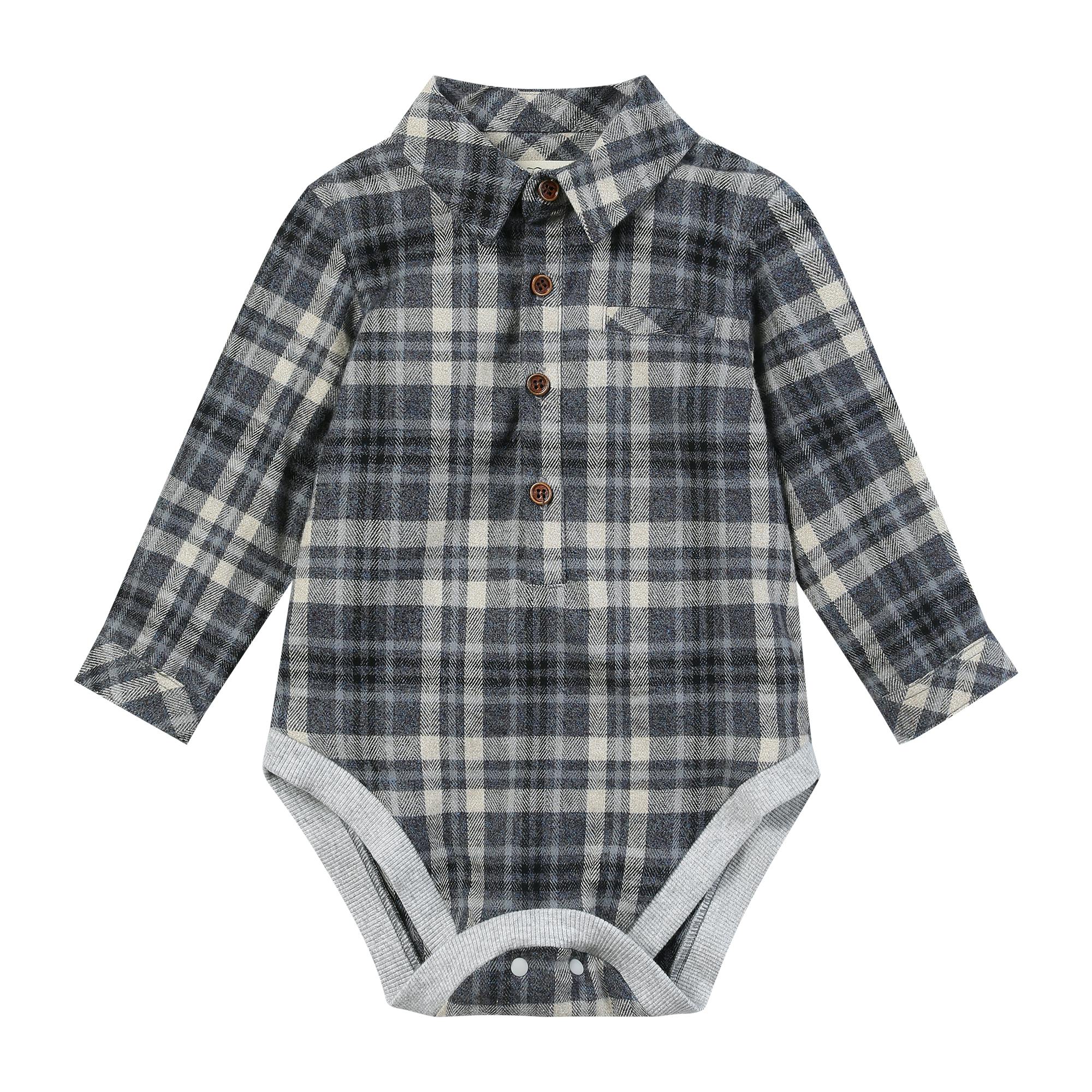 JASPER Beige/Blue brushed cotton plaid Woven Onesie