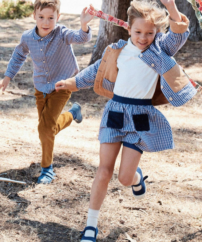 Carter Skirt, Marine Tiny Check
