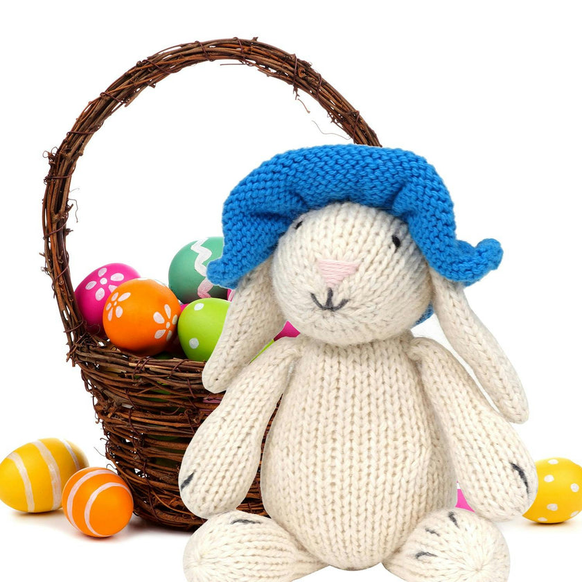 Knit Bunny with Blue Sun Hat