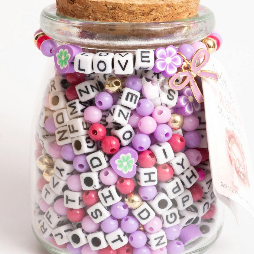 LOVE Purple Flower Beads DIY Letter Bead Jar with Bow