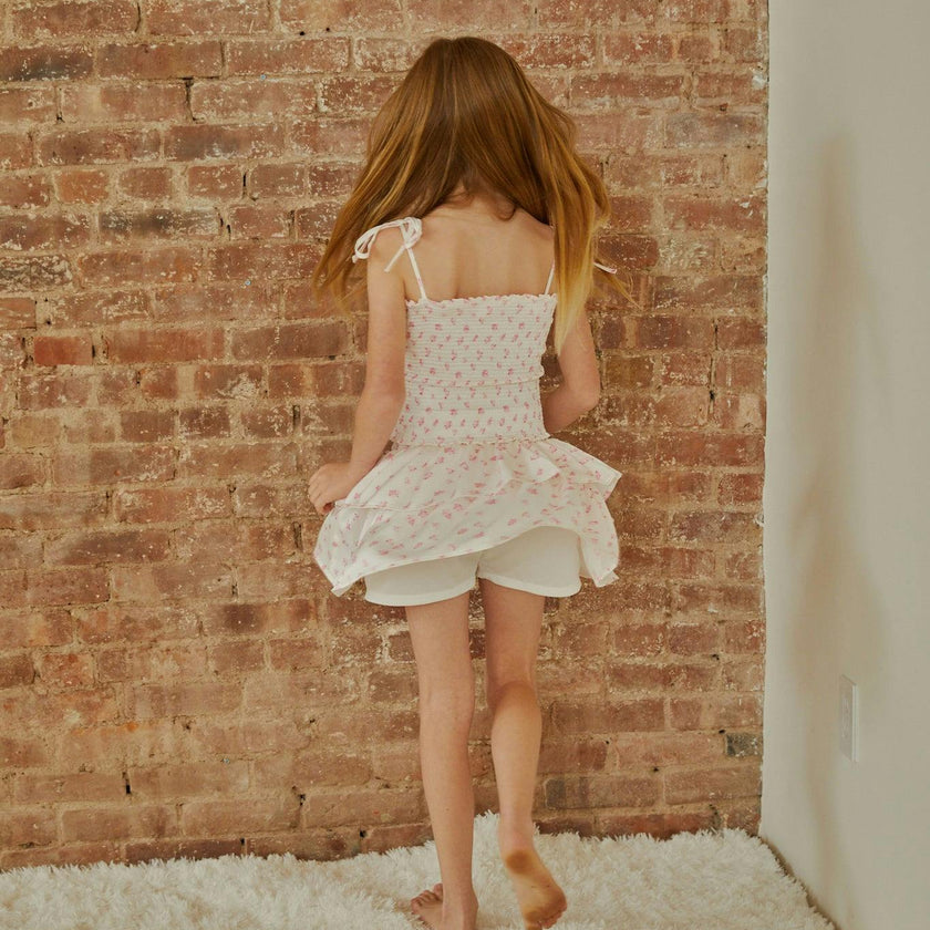 Willow White With Pastel Pink Ditsy Satin Skort