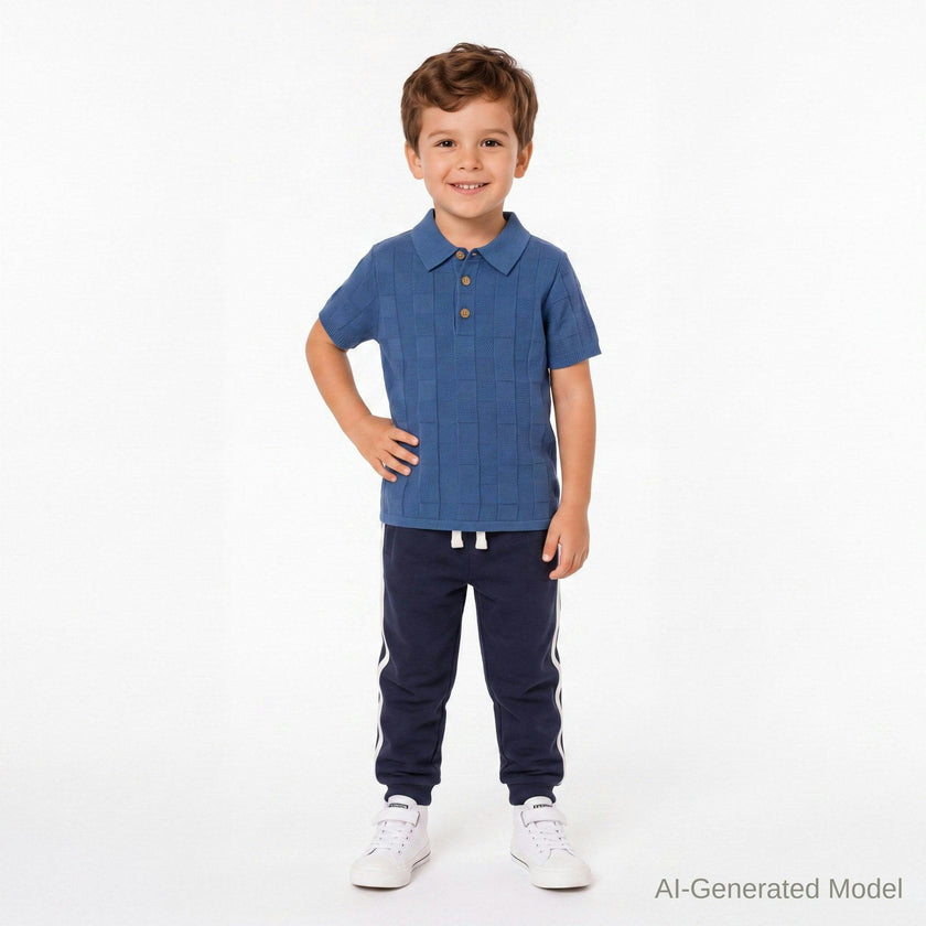 Boys Sweater Knit Polo | Tonal Checker