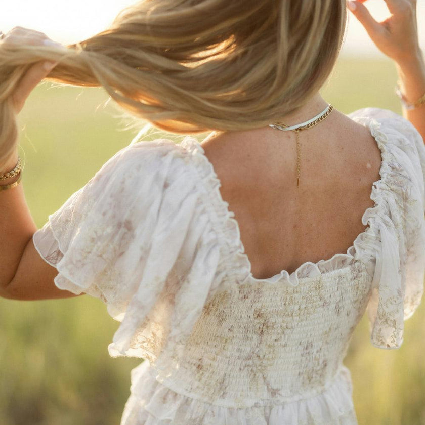 Winnie Dress in Bright White Wispy Wildflower