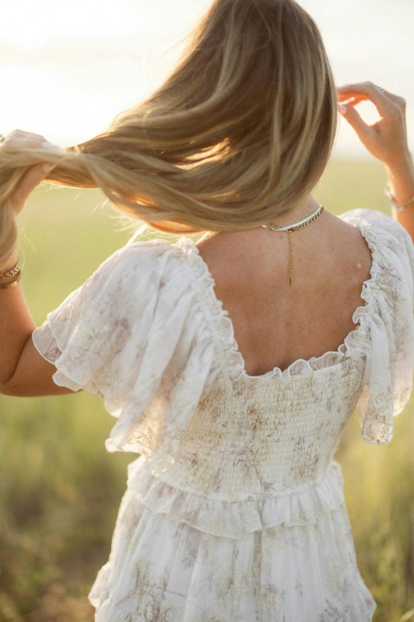 Winnie Dress in Bright White Wispy Wildflower