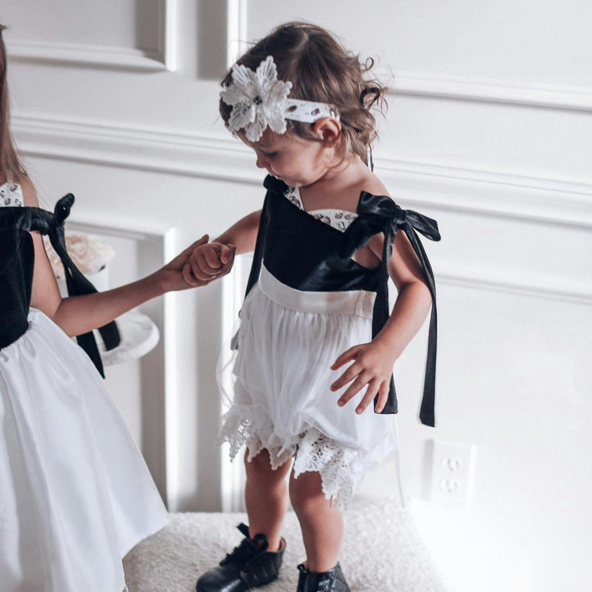 Audrey Black Velour Top and White Tulle Romper