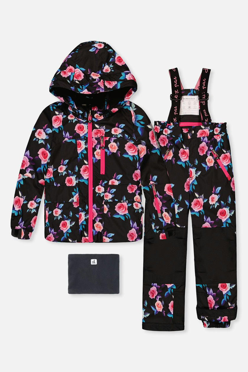 Two Piece Play Snowsuit Black Rose Print