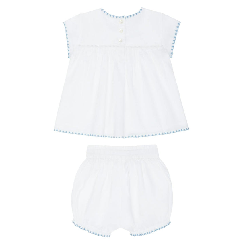 baby girls white embroidered top and bloomer set