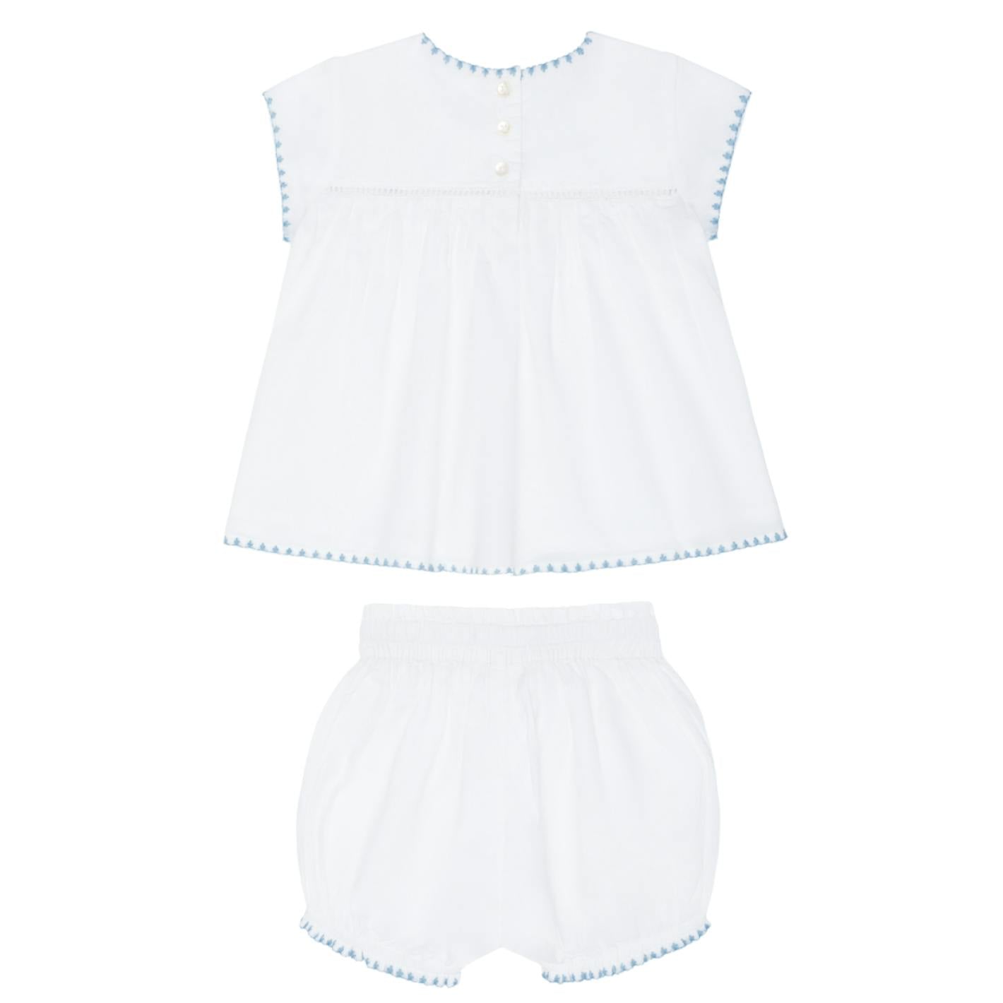baby girls white embroidered top and bloomer set