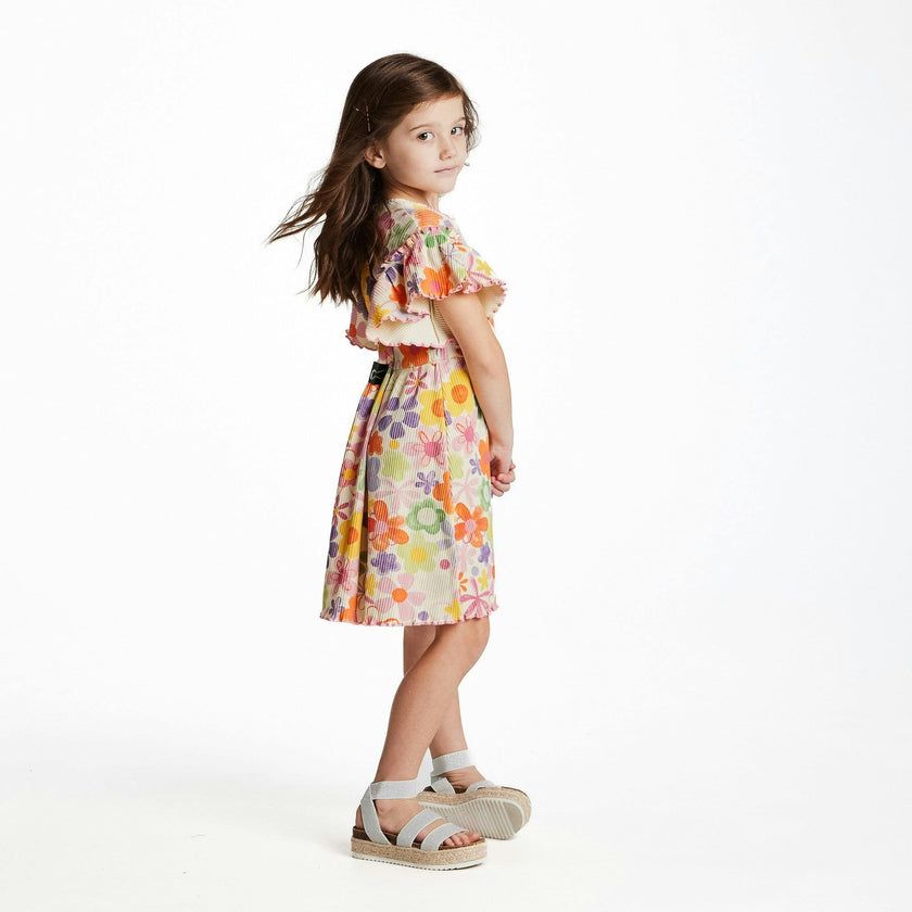 Girls Printed Rib Dress | Multicolor Floral