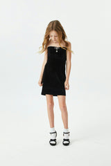 Ella Black Velour Diamond Bow Dress