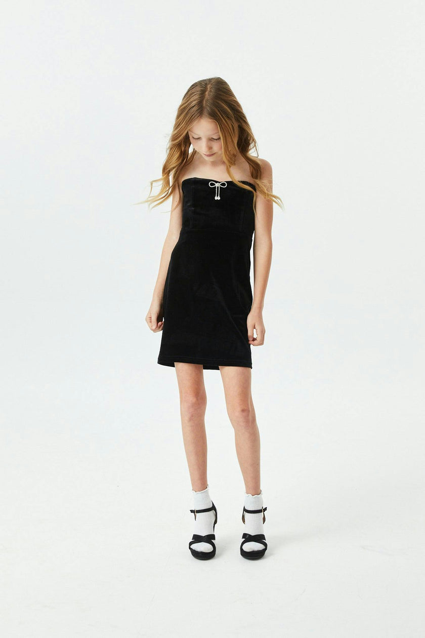 Ella Black Velour Diamond Bow Dress