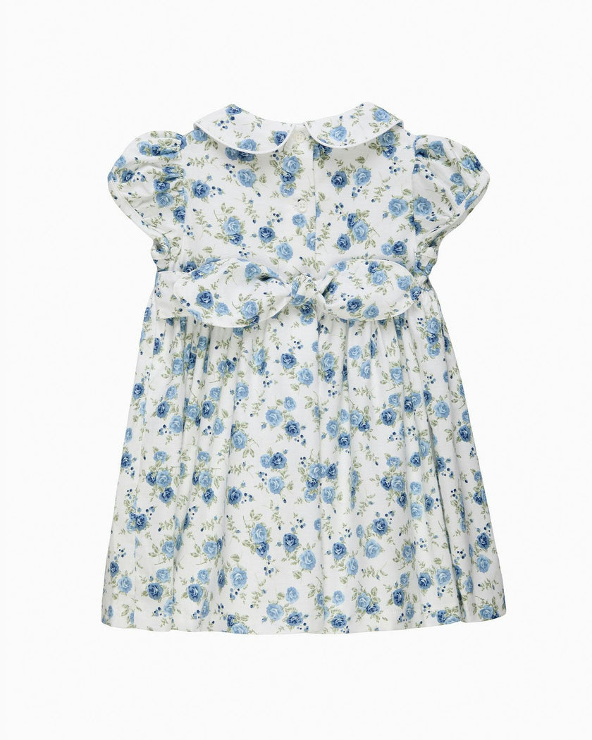Baby Arabella Rose Floral Smocked Dress in Blue