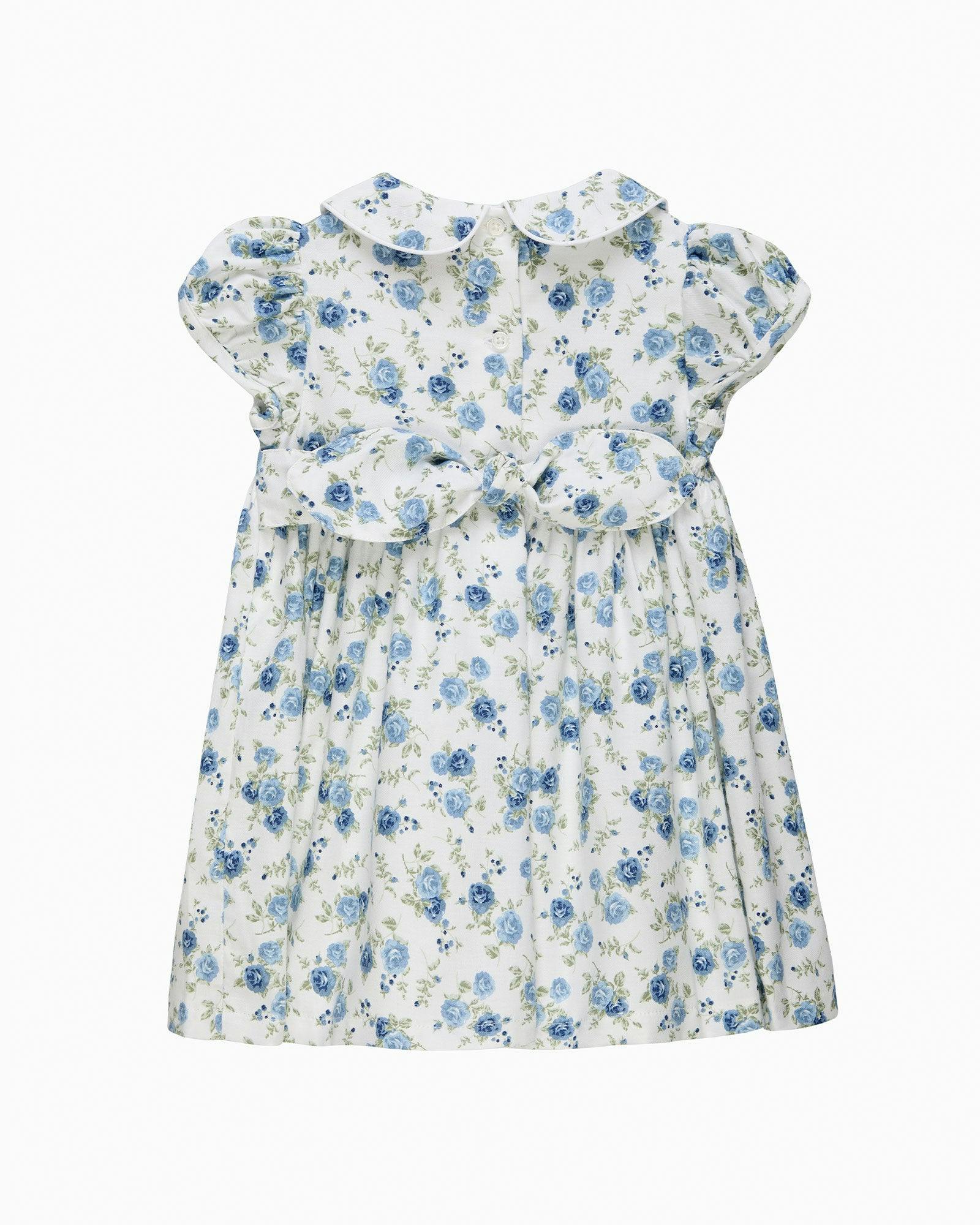 Baby Arabella Rose Floral Smocked Dress in Blue