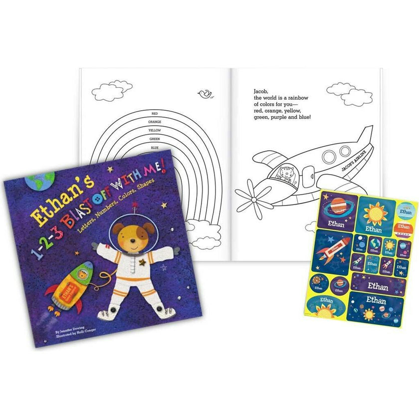 1-2-3 Blast-Off with Me Personalized Book, Coloring Book & Sticker Gift Set