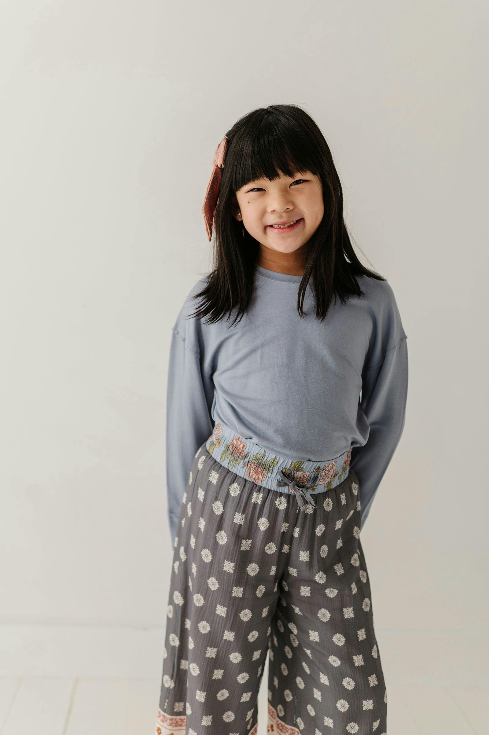 Girls Loose Fit Long Sleeve Top in Blue Fog
